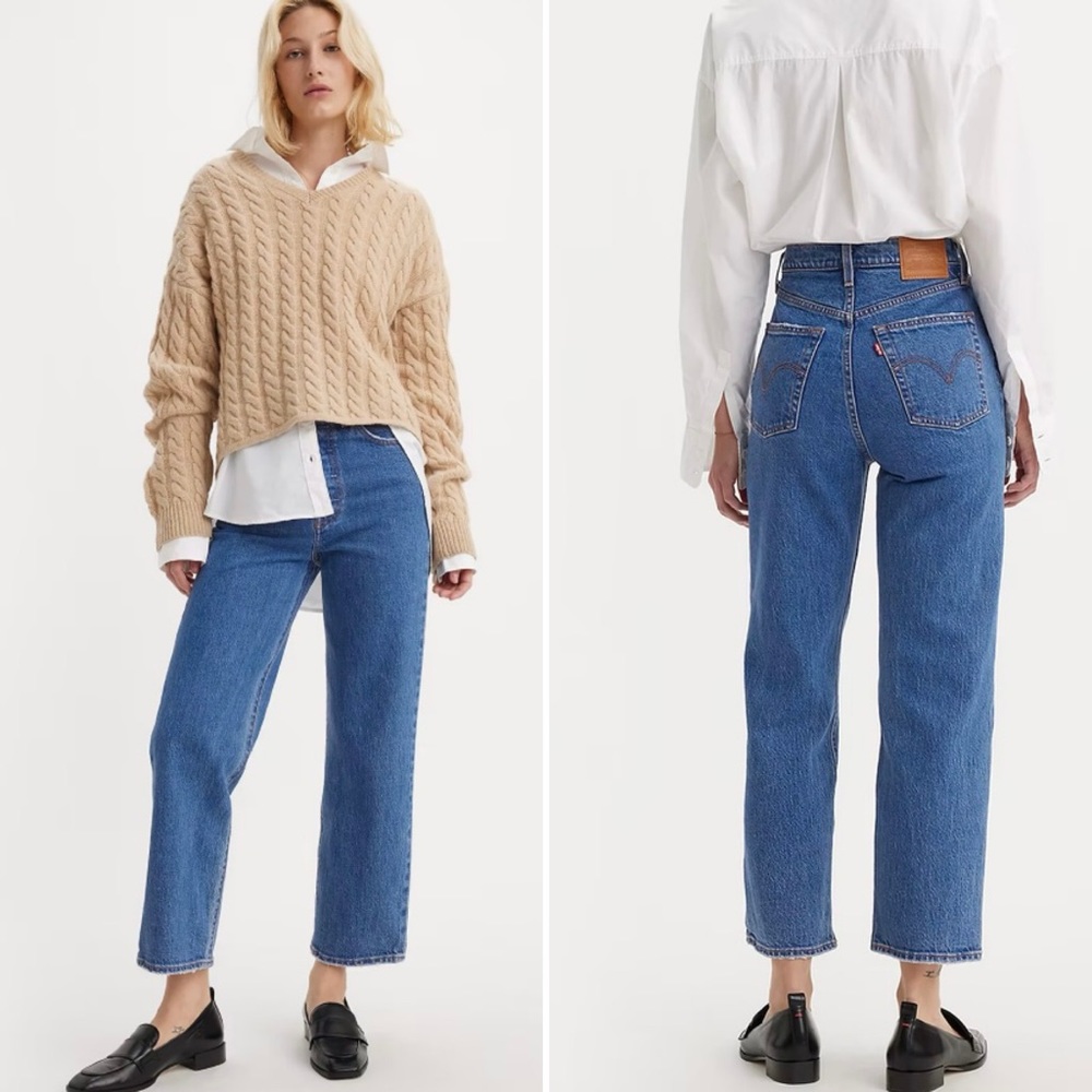 LEVIS Ribcage Straight  Ankle Cropped Mid Wash Button Fly Jeans Women’s Sz 27